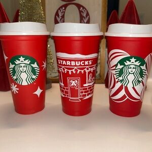Starbucks Festive Red Holiday Cups Trio
